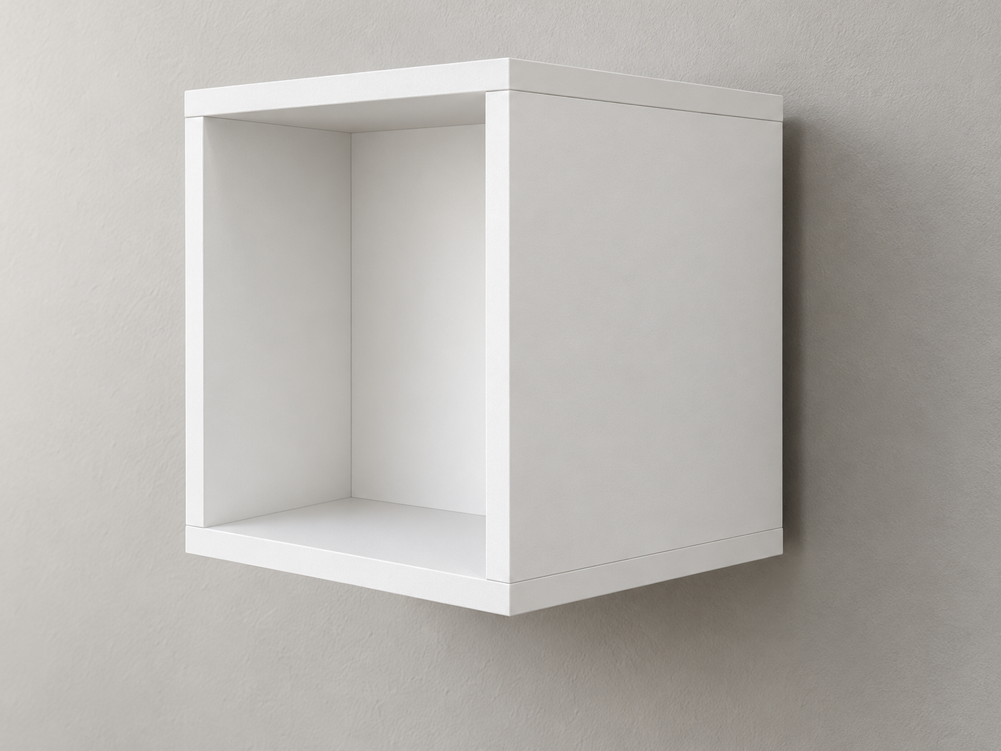 Empty frosty-white SweetSafe open-front cube cabinet
